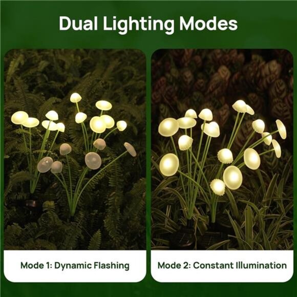 Solar Garden Lights, 2-Pack Dual Mode LED Solar Mushroom Lights, Waterproof - Picture 5 of 7